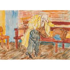 SCHOPF, GUSTAV GEORG (1899-1986), "Wartender Mann, auf einer Bank sitzend",