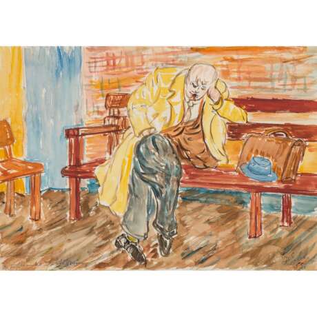 SCHOPF, GUSTAV GEORG (1899-1986), "Wartender Mann, auf einer Bank sitzend", - Foto 1