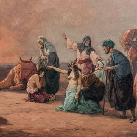 DIDIEN, J. (Maler/in 19./20. Jh.). "Beduinen mit orientalischen Frauen in der Wüste", - Foto 3