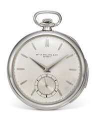 PATEK PHILIPPE, A FINE AND RARE PLATINUM MINUTE REPEATING POCKET WATCH WITH SUBSIDIARY SECONDS AND LONG SIGNATURE