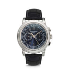 PATEK PHILIPPE, REF. 5070P-001, A FINE AND RARE PLATINUM CHRONOGRAPH WRISTWATCH WITH BLUE DIAL