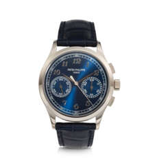 PATEK PHILIPPE, REF. 5170G-015, A VERY FINE AND EXTREMELY RARE 18K WHITE GOLD CHRONOGRAPH WITH SPECIAL ORDER BLUE BREGUET DIAL