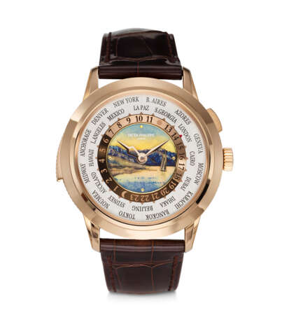 PATEK PHILIPPE, REF. 5531R-012, A VERY FINE 18K ROSE GOLD MINUTE REPEATING WORLD TIME WRISTWATCH WITH CLOISONN&#201; ENAMEL DIAL DEPICTING THE LAVAUX VINEYARDS ON THE SHORES OF LAKE GENEVA - Foto 1