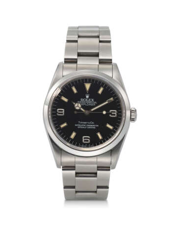 ROLEX, REF. 14270, EXPLORER, A FINE STEEL WRISTWATCH ON BRACELET, RETAILED AND SIGNED BY TIFFANY & CO. - Foto 1