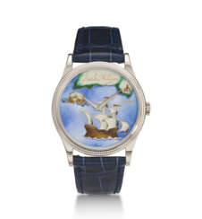 PATEK PHILIPPE, REF. 5177G-012, AN EXTREMELY ATTRACTIVE 18K WHITE GOLD WRISTWATCH WITH CLOISONNE ENAMEL DIAL DEPICTING THE “CHART OF THE CARIBBEAN”
