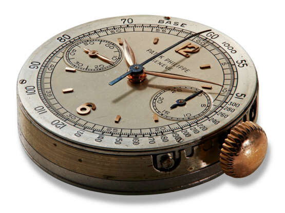 PATEK PHILIPPE, REF. 1463R, “TASTI TONDI”, A RARE AND ATTRACTIVE 18K ROSE GOLD CHRONOGRAPH WRISTWATCH WITH TWO-TONE SILVERED DIAL, RETAILED BY SERPICO Y LAINO - фото 6