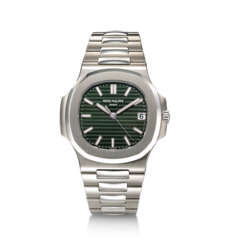 PATEK PHILIPPE, REF. 5711/1A-014, NAUTILUS, A VERY RARE AND HIGHLY DESIRABLE “GREEN DIAL” STEEL WRISTWATCH WITH DATE
