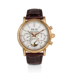 PATEK PHILIPPE, REF. 5204R-001, AN ATTRACTIVE 18K ROSE GOLD SPLIT SECOND PERPETUAL CALENDAR CHRONOGRAPH WRISTWATCH WITH MOON PHASES AND LEAP YEAR INDICATOR, RETAILED BY TIFFANY &amp; CO