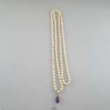 Lange Perlenkette mit Amethyst-Clip - Foto 4