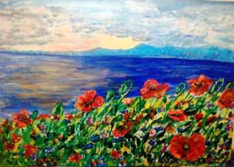 Red poppies and the sea
