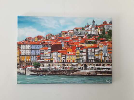 Город Порту Canvas on the subframe Oil on canvas современный пейзаж Cityscape Portugal 2022 - photo 2