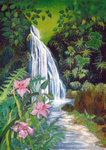 Wasserfall mit орхиднями