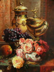 still life with cups and flowers