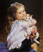 GALINA KURILENKO (geb. 1980). Mädchen mit Kätzchen