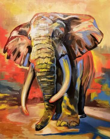 "Слон" Toile sur le sous-châssis Peinture à l'huile Art contemporain Animaliste 2022 - photo 1