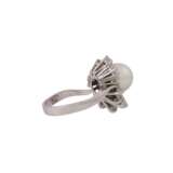 Ring mit Perle und Diamanten von zus. ca. 0,9 ct, - фото 3