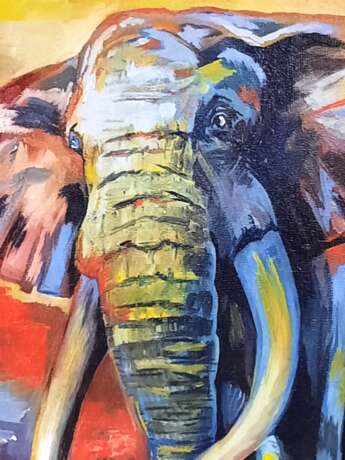 "Слон" Toile sur le sous-châssis Peinture à l'huile Art contemporain Animaliste 2022 - photo 2