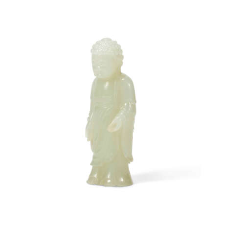 A SMALL WHITE JADE FIGURE OF A STANDING BUDDHA - Foto 2