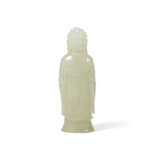 A SMALL WHITE JADE FIGURE OF A STANDING BUDDHA - photo 3