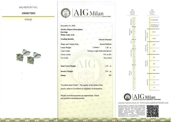 Paar Ohrstecker mit Brillanten zus. ca. 1,30 ct, - photo 6