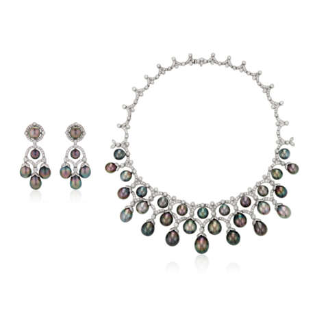 SET OF GRAY CULTURED PEARL AND DIAMOND JEWELRY - фото 1
