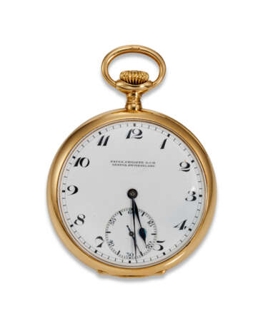 PATEK PHILIPPE, A FINE 18K YELLOW GOLD OPEN FACED POCKET WATCH WITH SUBSIDIARY SECONDS - Foto 1