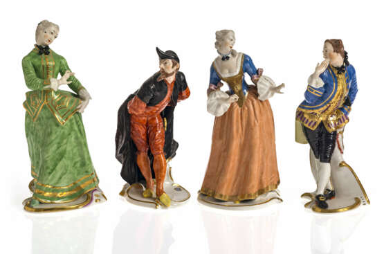 Acht Figuren aus der Commedia dell'Arte - Nymphenburg, nach Modell von F. A. Bustelli - Foto 1