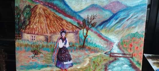 Українка у Карпатах Toile sur le sous-châssis Peinture à l'huile Impressionnisme Paysage de montagne Ukraine 2022 - photo 3