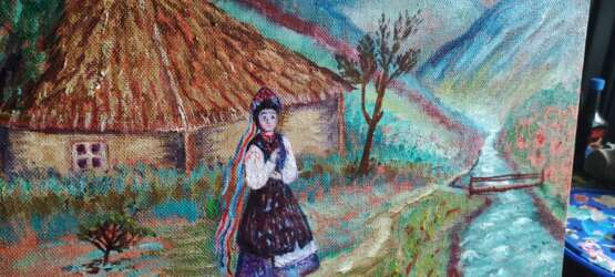 Українка у Карпатах Canvas on the subframe Oil paint Impressionism Mountain landscape Ukraine 2022 - photo 1