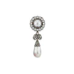 LATE 19TH CENTURY NATURAL PEARL AND DIAMOND BROOCH