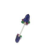 Brooches and pins (Watches & Jewelry, Jewelry, Dress jewellery). CARTIER ART DECO SAPPHIRE, RUBY, EMERALD AND DIAMOND JABOT PIN