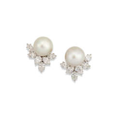 HARRY WINSTON CULTURED PEARL AND DIAMOND EARRINGS