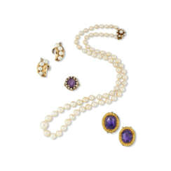 GROUP OF CULTURED PEARL, AMETHYST AND DIAMOND JEWELLERY