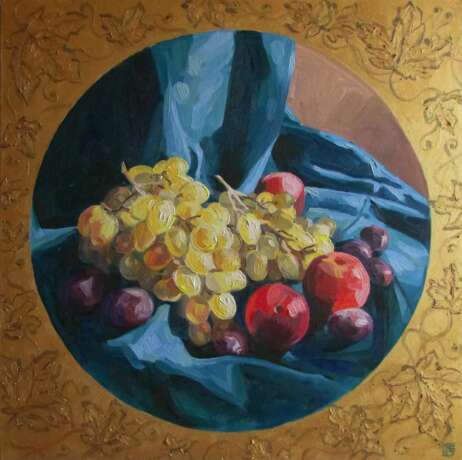 „Trauben und Pfirsiche“ Leinwand Ölfarbe Realismus Stillleben 2014 - Foto 1