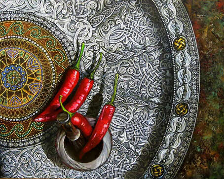 „Red hot chili peppers“ Leinwand Ölfarbe Realismus Stillleben 2018 - Foto 2