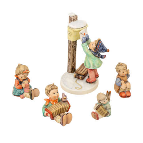 GOEBEL 4 Hummel-Figuren und 1 kleiner Engel als Kerzenhalter, 20. Jh.: - Foto 1