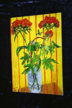 Красное в голубом Cardboard Acrylic paint Impressionism Still life 2000 - photo 1