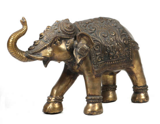 Indischer Elefant Nztl., Metallguss/goldfarbene Patina,… - фото 1