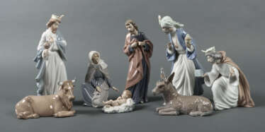 8 Krippenfiguren Lladro, Spanien, 2. H. 20. Jh., Porzel…