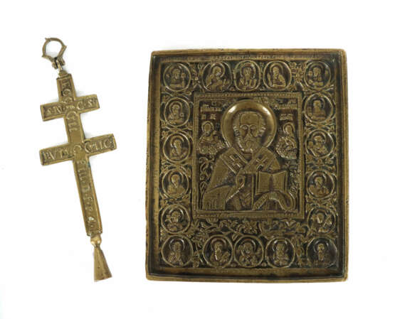 Metallikone und Kreuz Russland, 18./19. Jh., Bronze, Ik… - Foto 1