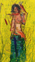 Maler des 20. Jh. ''Halbakt auf Gelb'', stilisierte Dar…