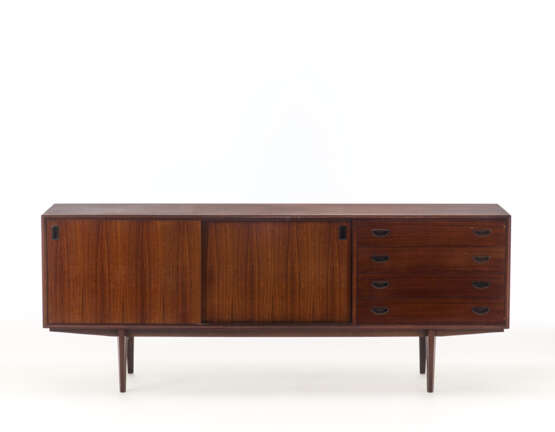 Teak wood sideboard with two sliding doors and four drawers. Italy, 1960s. (209x81x45 cm.) (defects) - photo 1