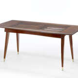 Table with solid wood structure, clear colorless glass top, brass tips. Italy, 1950s. (195x78x90 cm.) (slight defects) - photo 1