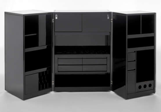 Bar cabinet with two doors in black lacquered wood. Italy, 1970s. (open cm 222x152x65; closed 112x152x110 cm) (slight defects and minor restorations) - photo 1