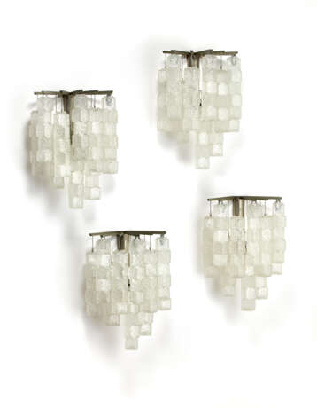 Four wall lamps with metal structure, glass pendants composed of cubic elements frosted on the external surface. Italy, 1960s/1970s. (35x48 cm.) (slight defects) - фото 1