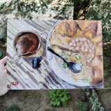Натюрморт с пирогом Холст на картоне Масло Импрессионизм Натюрморт Россия 2021 г. - фото 1