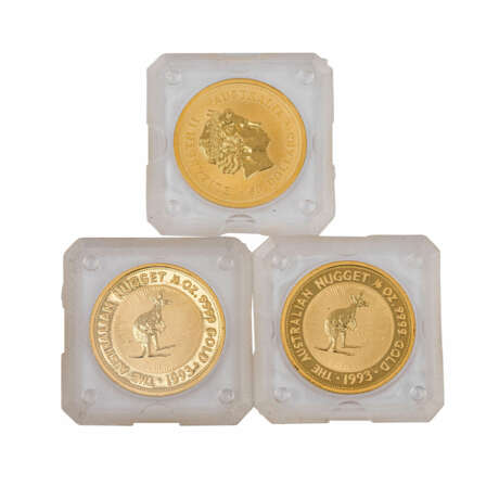 Australien - 3 x 50 Dollars 1993 (2), 1999, "The Australian Nugget", 3 x 1/2 Unze GOLD (total 1,5), - фото 2