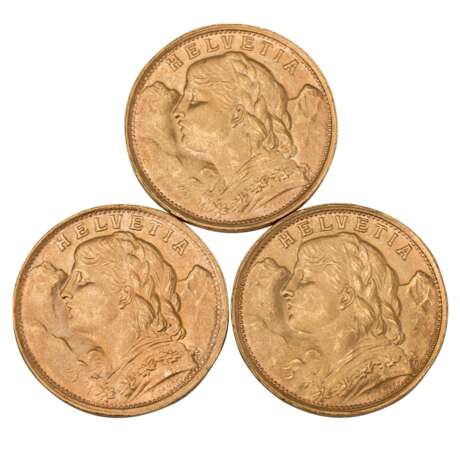 Schweiz /GOLD - 3 x 20 Sfr Vreneli 1935 - фото 1