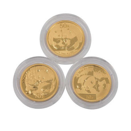 VR China - 3 x 50 Yuan, 2005, 2008/9, Motiv Panda, GOLD, - photo 2