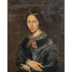 LOUSTAU, JACQUES J. LEOPOLD (1815-1894) "Portrait einer Dame im schwarzen Kleid mit weißer Spitze"